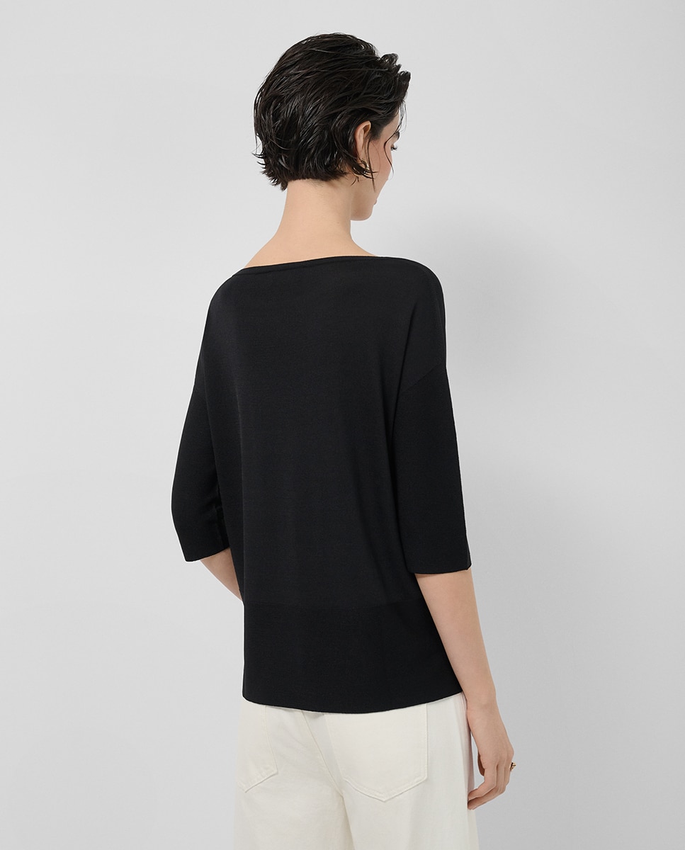 Camisola de Malha com Manga 3/4 e sem Costuras Preto-3
