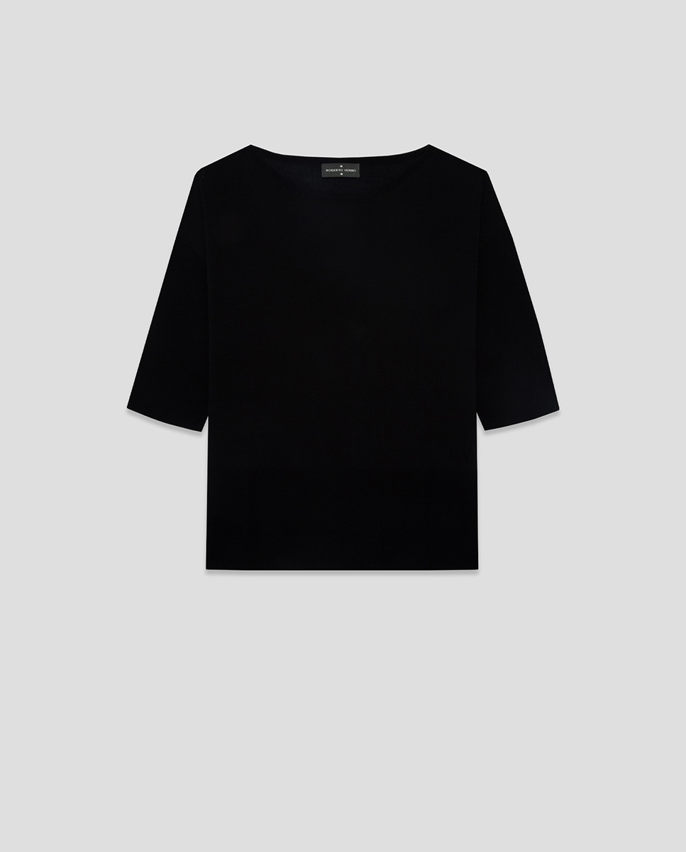 Camisola de Malha com Manga 3/4 e sem Costuras Preto-5