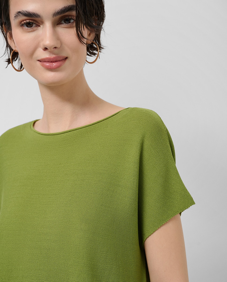 Camisola de malha fina com manga morcego Verde-2