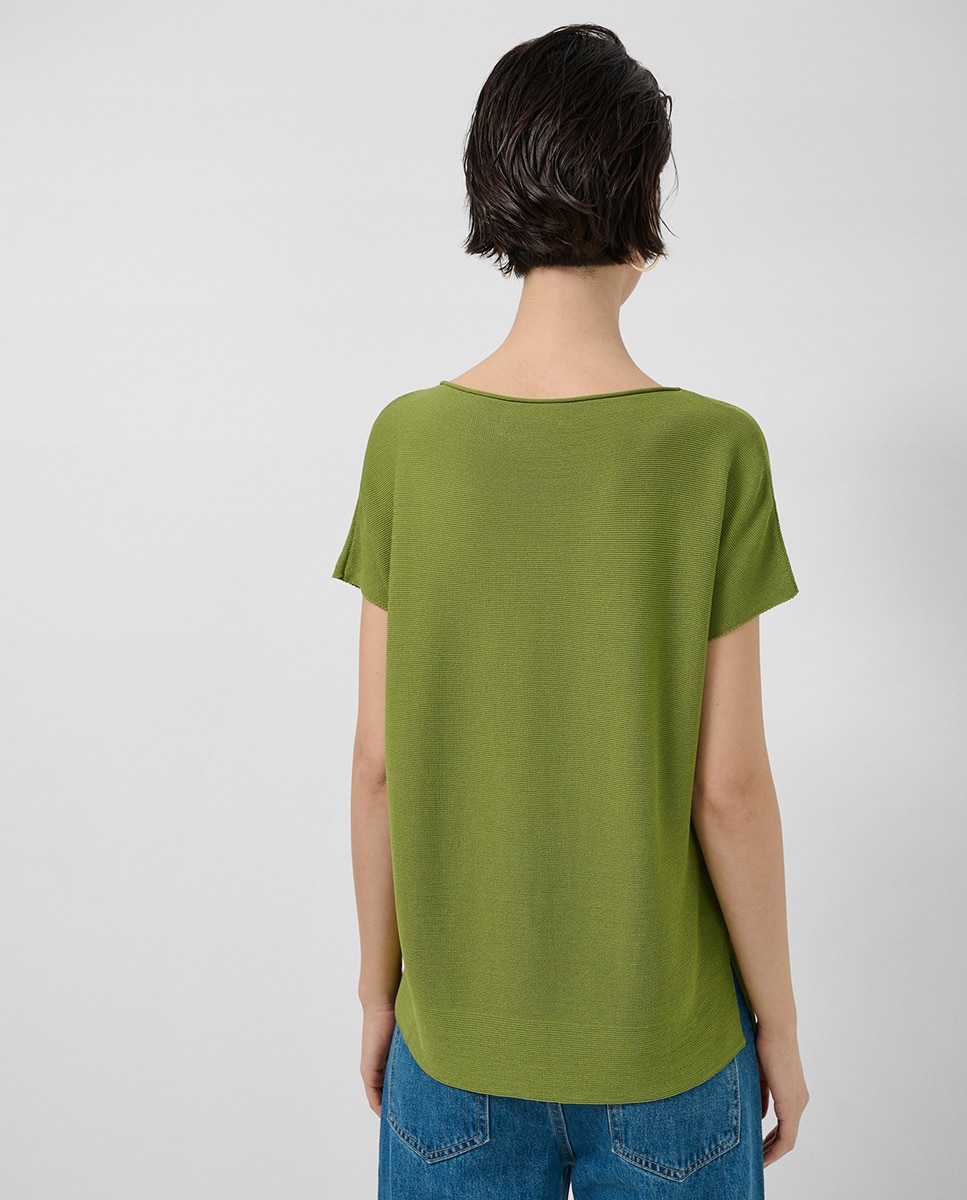 Camisola de malha fina com manga morcego Verde-3