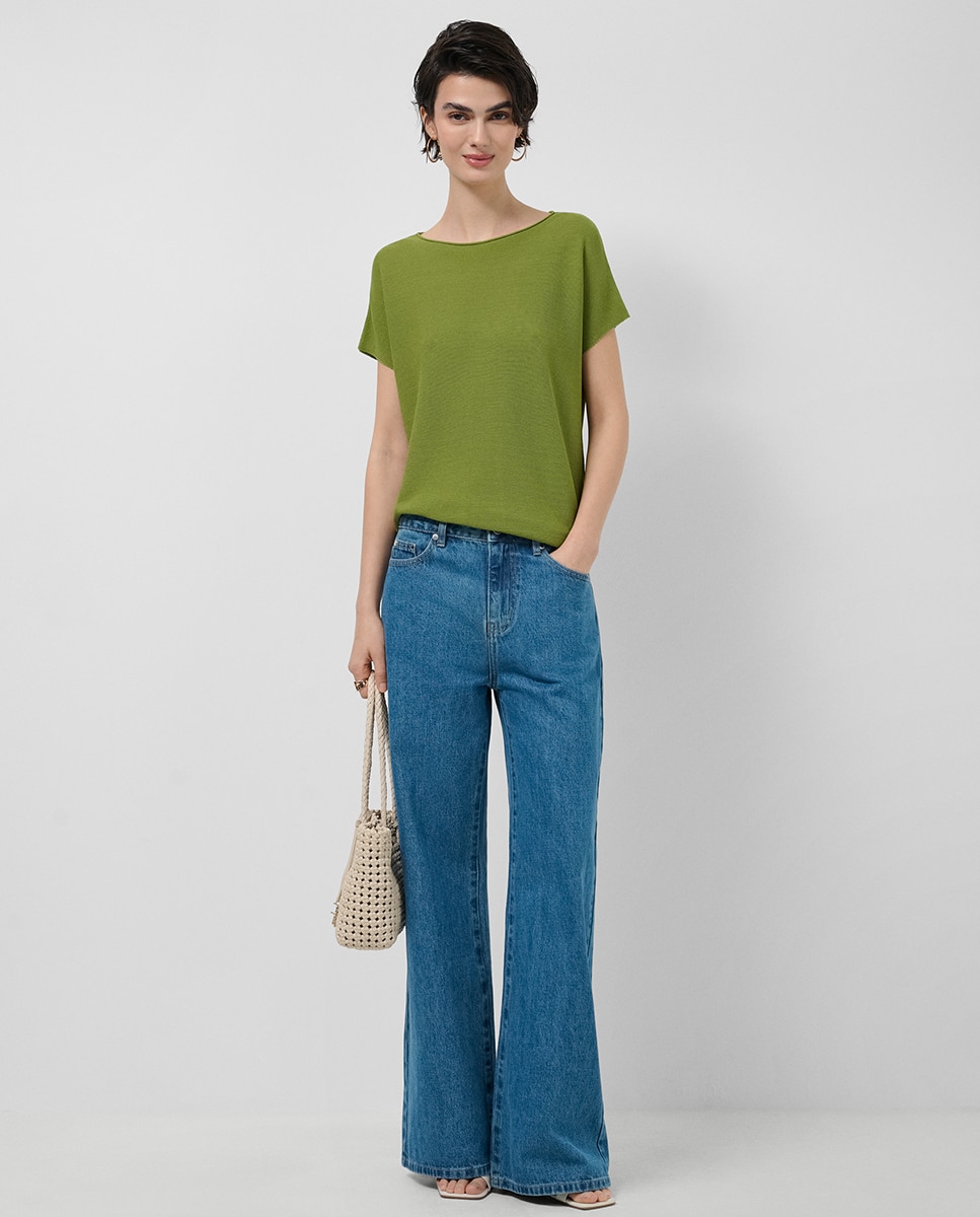 Camisola de malha fina com manga morcego Verde-6