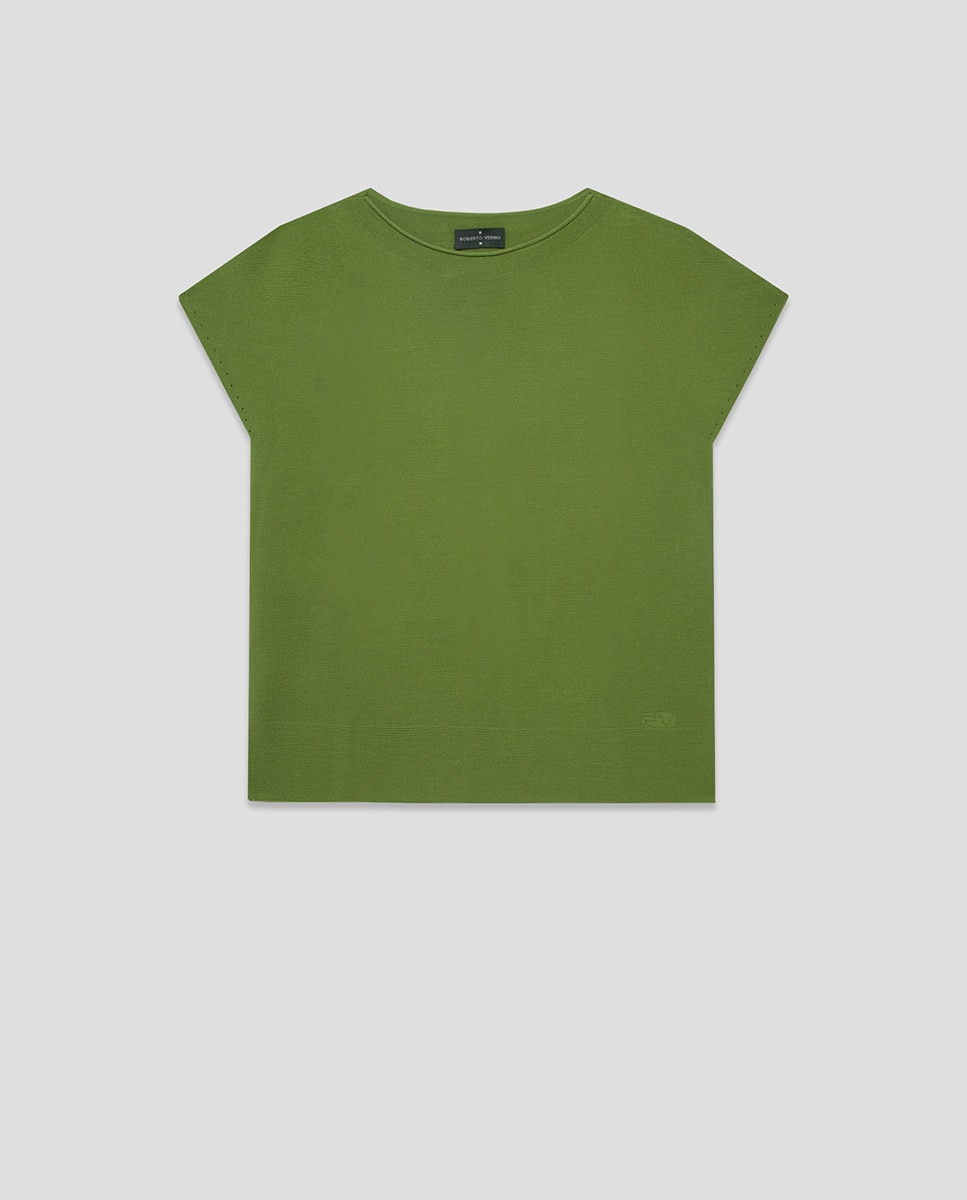 Camisola de malha fina com manga morcego Verde-5