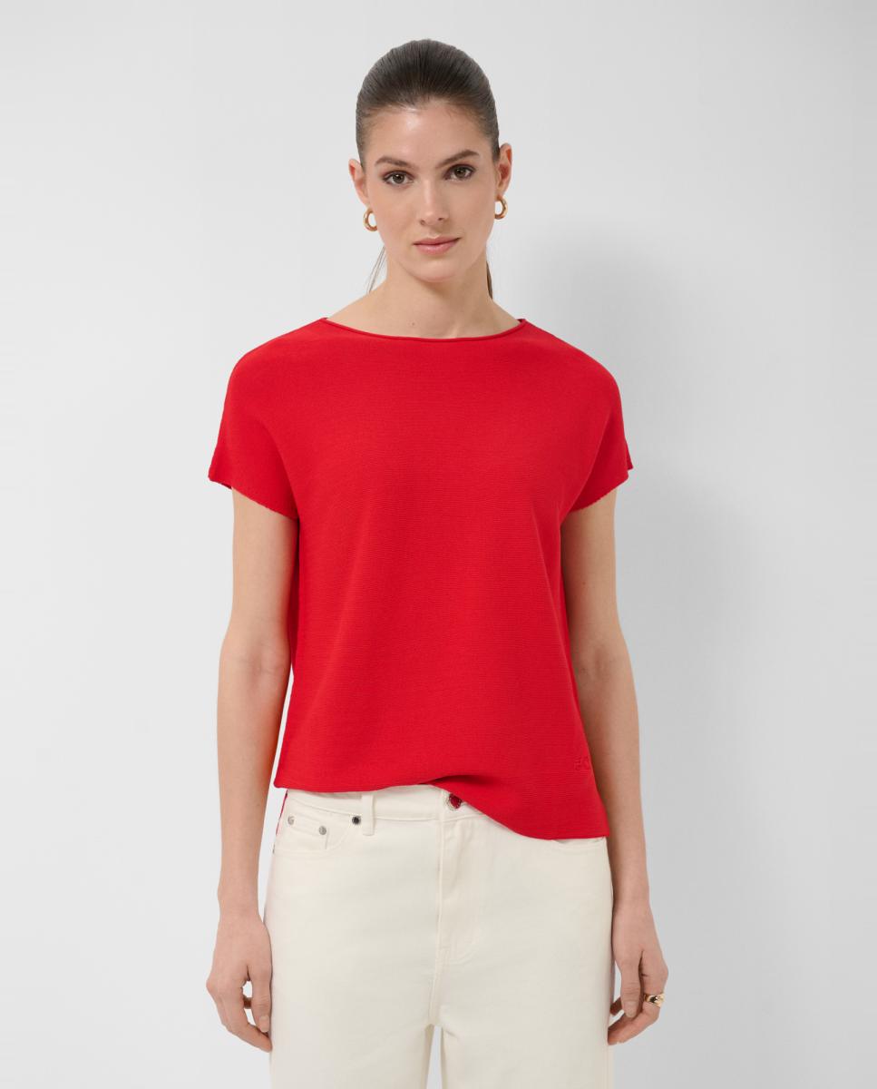 Camisola de malha fina com manga morcego Vermelho-1