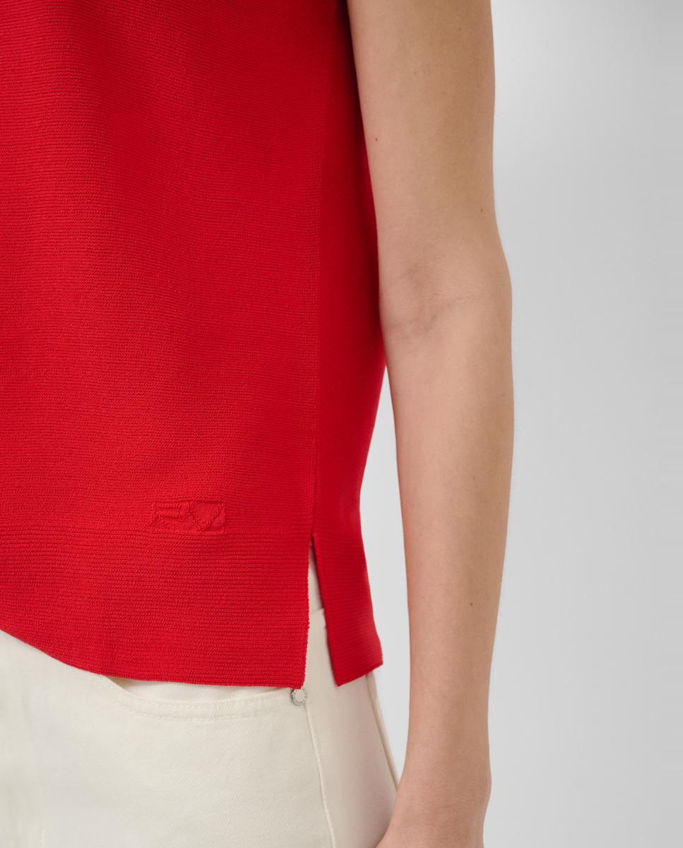 Camisola de malha fina com manga morcego Vermelho-2