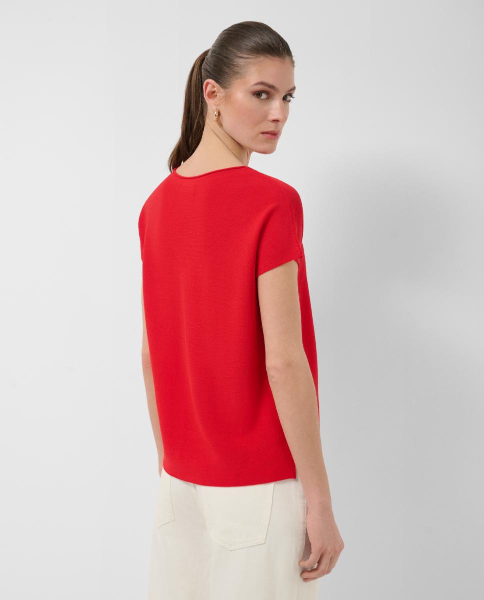 Camisola de malha fina com manga morcego Vermelho-3