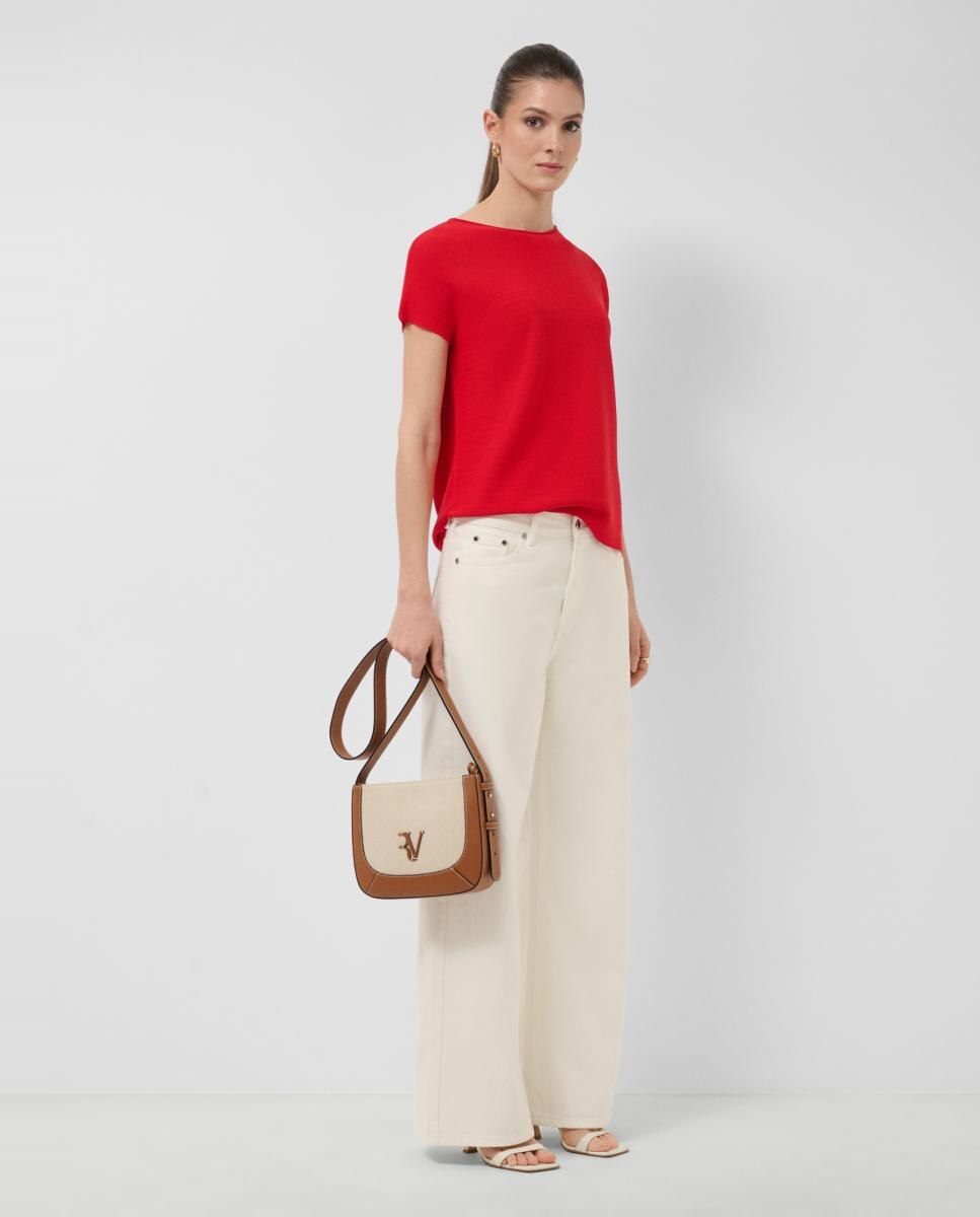 Camisola de malha fina com manga morcego Vermelho-6