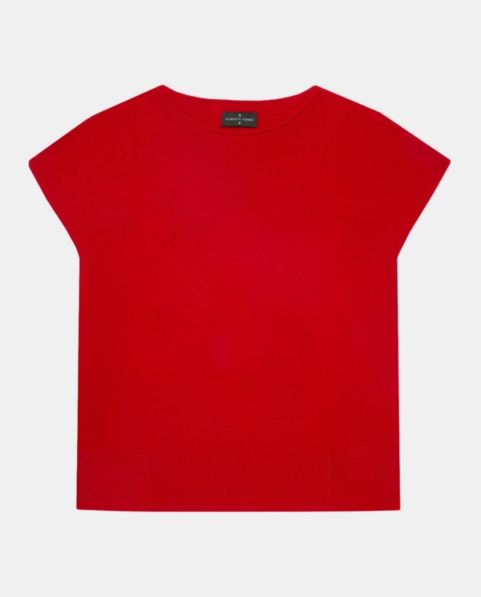 Camisola de malha fina com manga morcego Vermelho-4