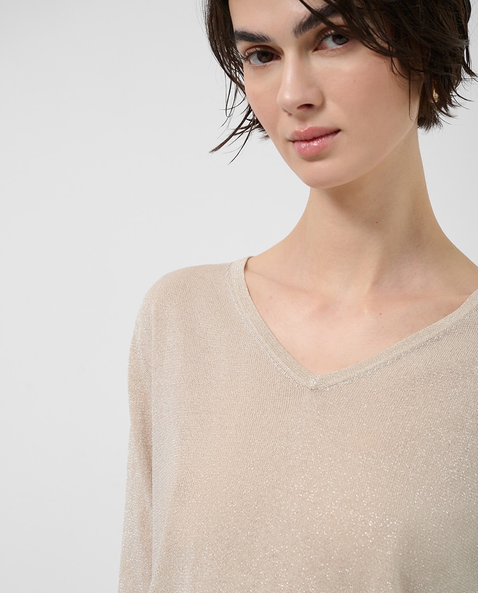 Camisola de malha fina com decote em bico Cru-2