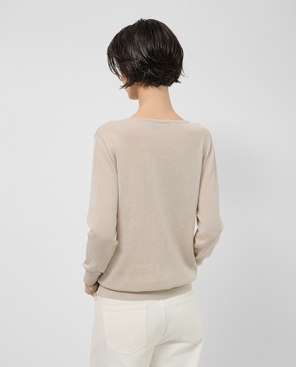 Camisola de malha fina com decote em bico Cru-3