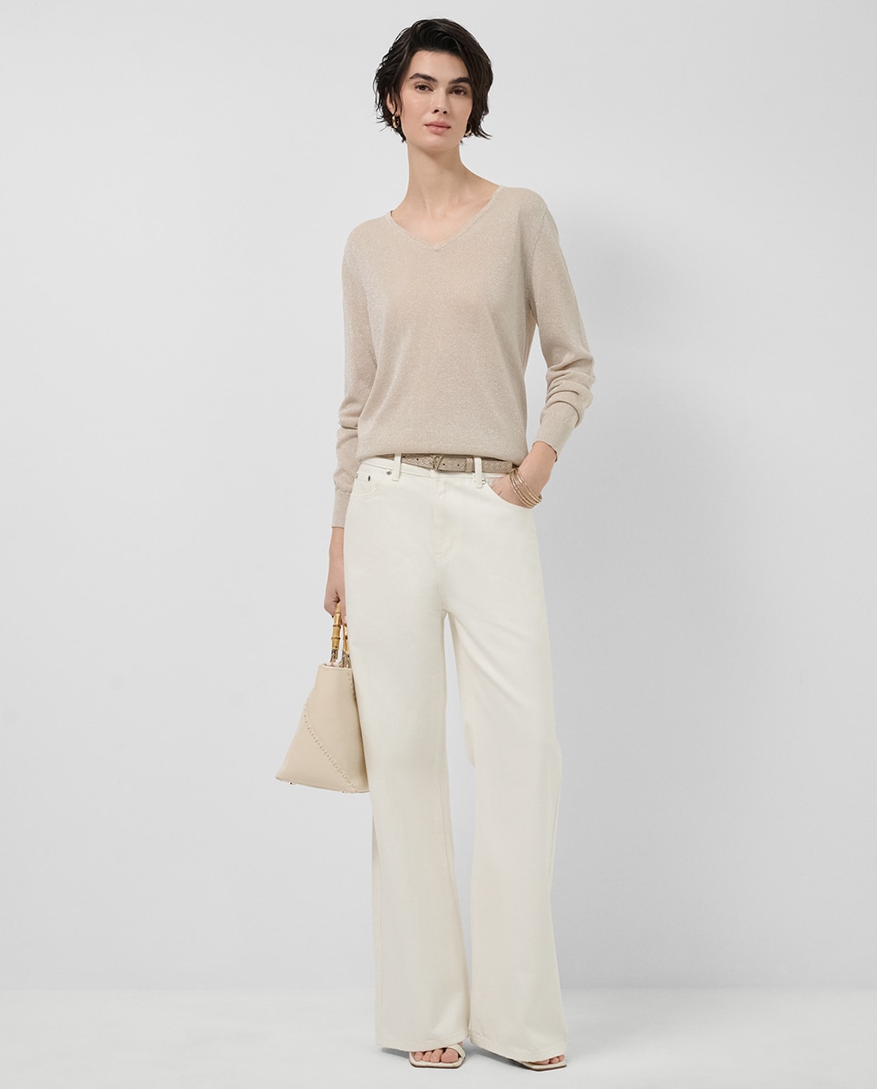 Camisola de malha fina com decote em bico Cru-6
