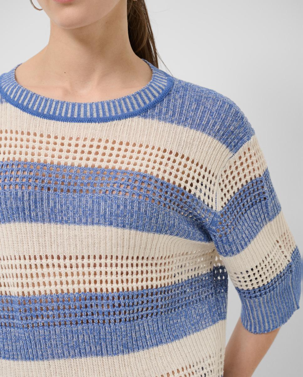 Camisola de Malha com Manga 3/4 às Riscas Azul-2