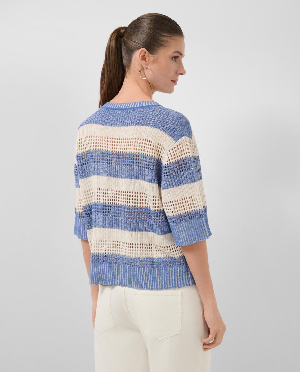 Camisola de Malha com Manga 3/4 às Riscas Azul-3