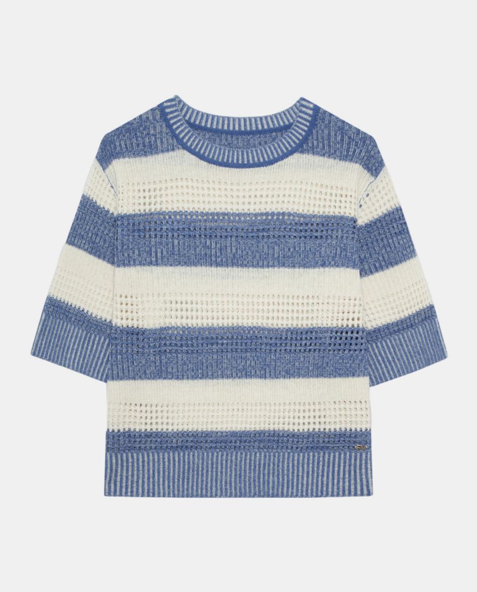 Camisola de Malha com Manga 3/4 às Riscas Azul-4