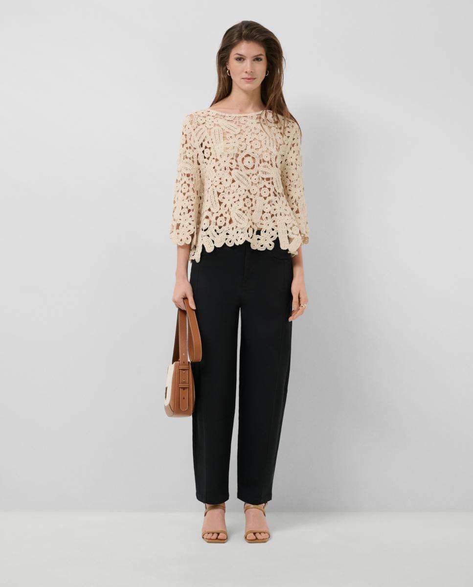 Camisola de malha rendilhada Branco-gelo-6