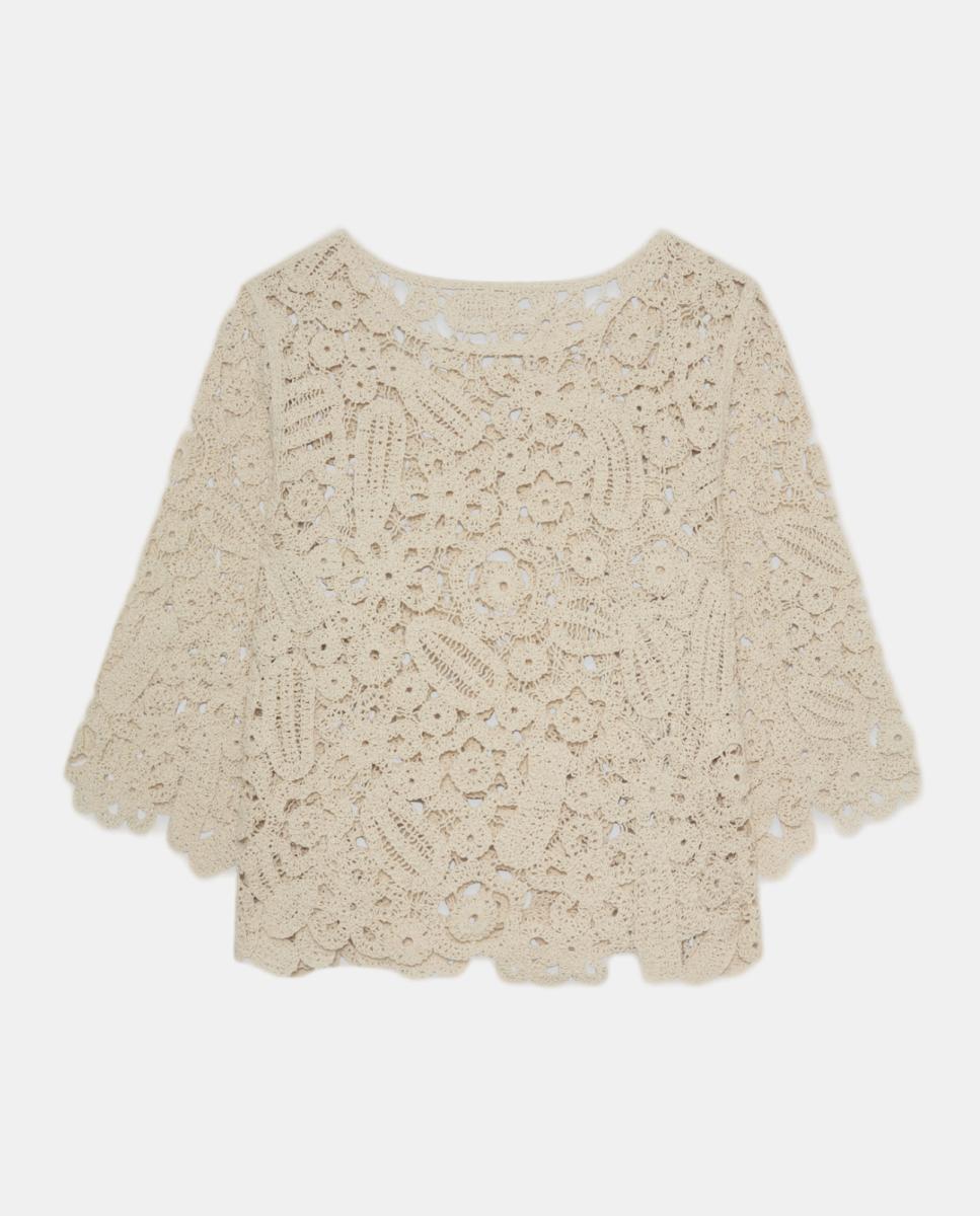 Camisola de malha rendilhada Branco-gelo-4