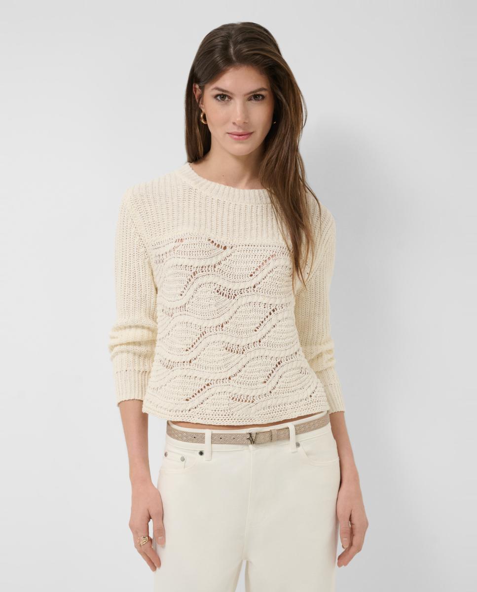 Camisola de Malha com Manga Comprida e Fantasia de Ondas Branco-1