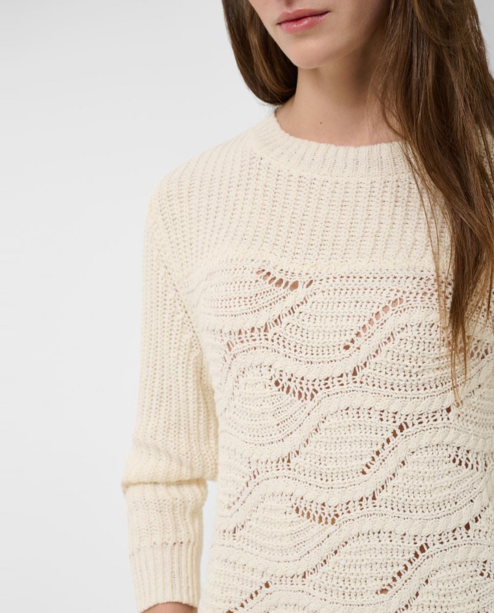 Camisola de Malha com Manga Comprida e Fantasia de Ondas Branco-2