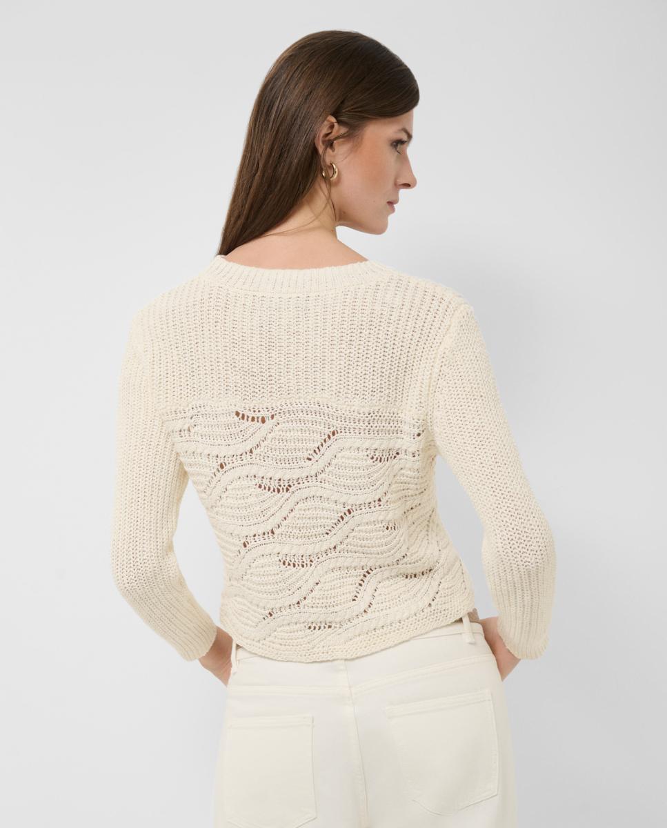 Camisola de Malha com Manga Comprida e Fantasia de Ondas Branco-3