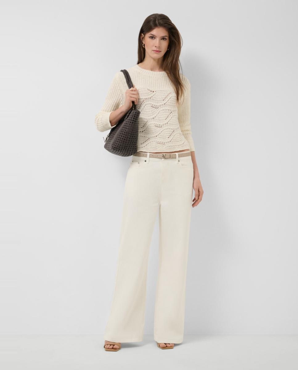 Camisola de Malha com Manga Comprida e Fantasia de Ondas Branco-6