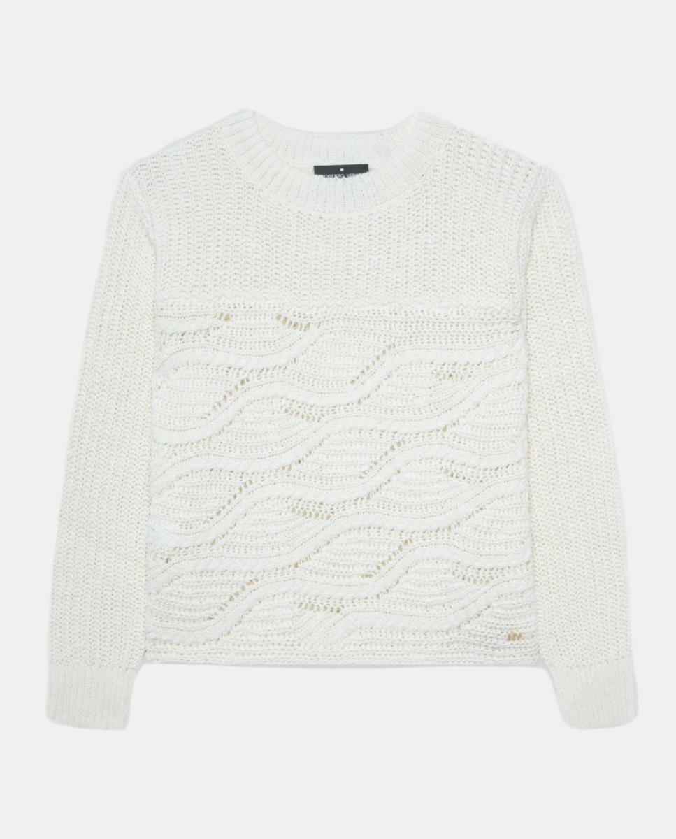 Camisola de Malha com Manga Comprida e Fantasia de Ondas Branco-4