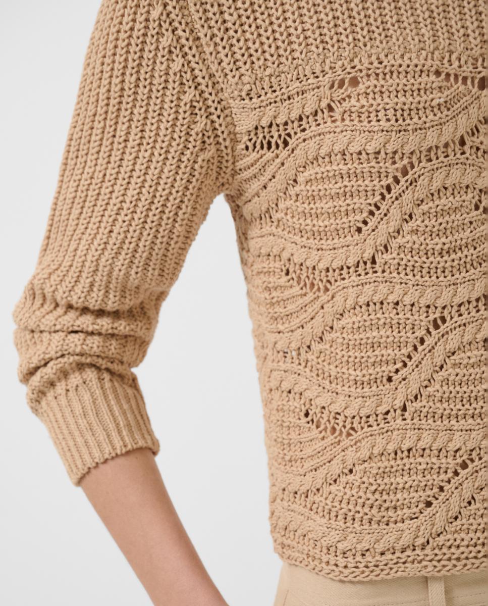 Camisola de Malha com Manga Comprida e Fantasia de Ondas Castanho-claro-2