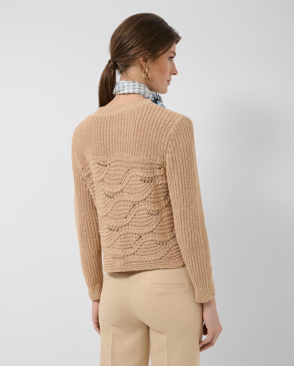 Camisola de Malha com Manga Comprida e Fantasia de Ondas Castanho-claro-3