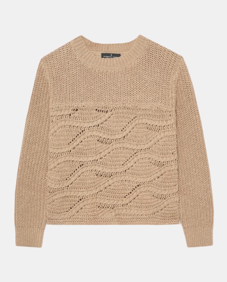 Camisola de Malha com Manga Comprida e Fantasia de Ondas Castanho-claro-4