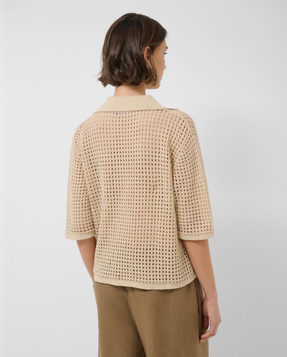 Camisola de Malha Tipo Polo Rendilhado Camel-3
