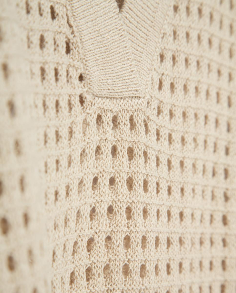 Camisola de Malha Tipo Polo Rendilhado Camel-5
