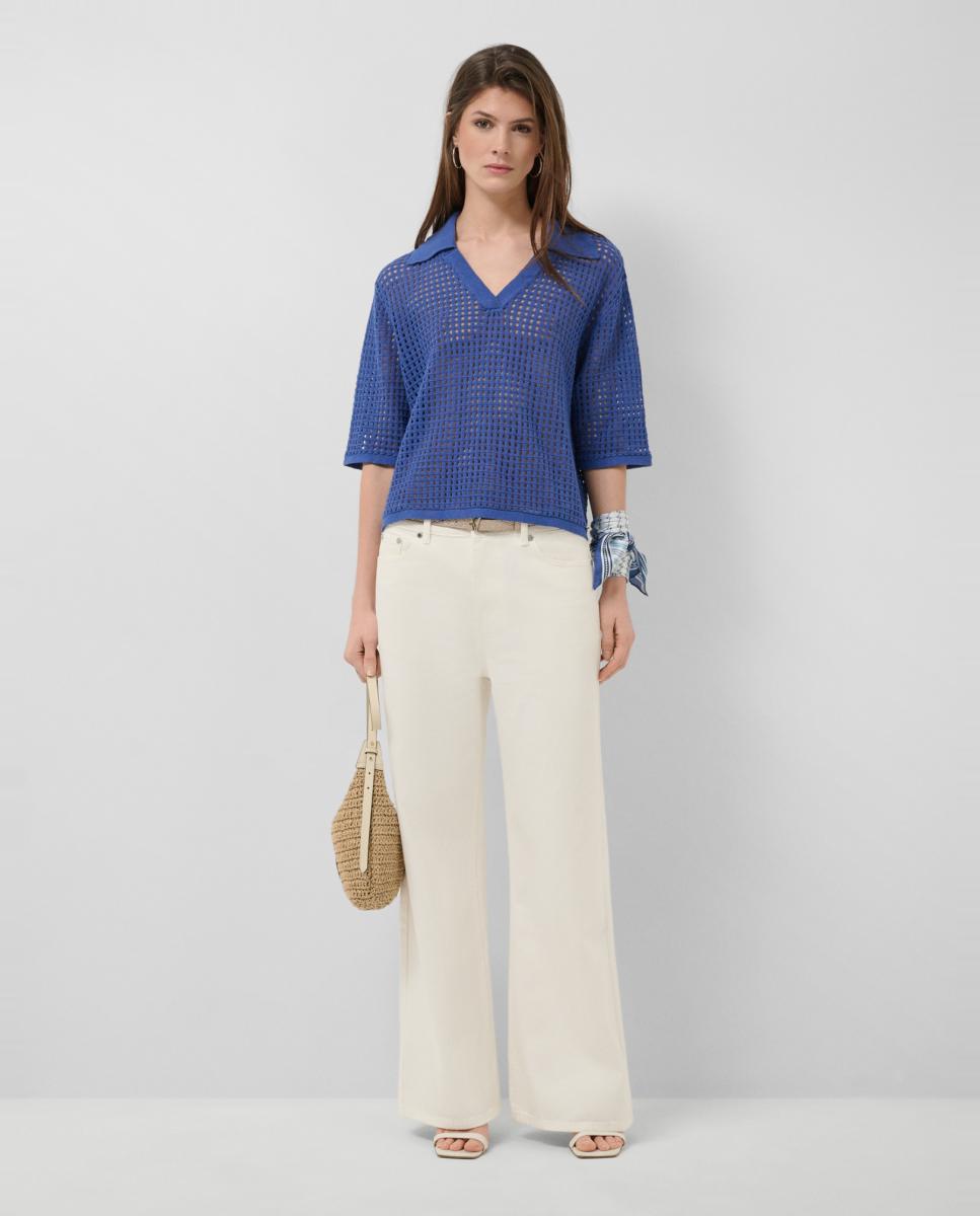 Camisola de Malha Tipo Polo Rendilhado Azul-6