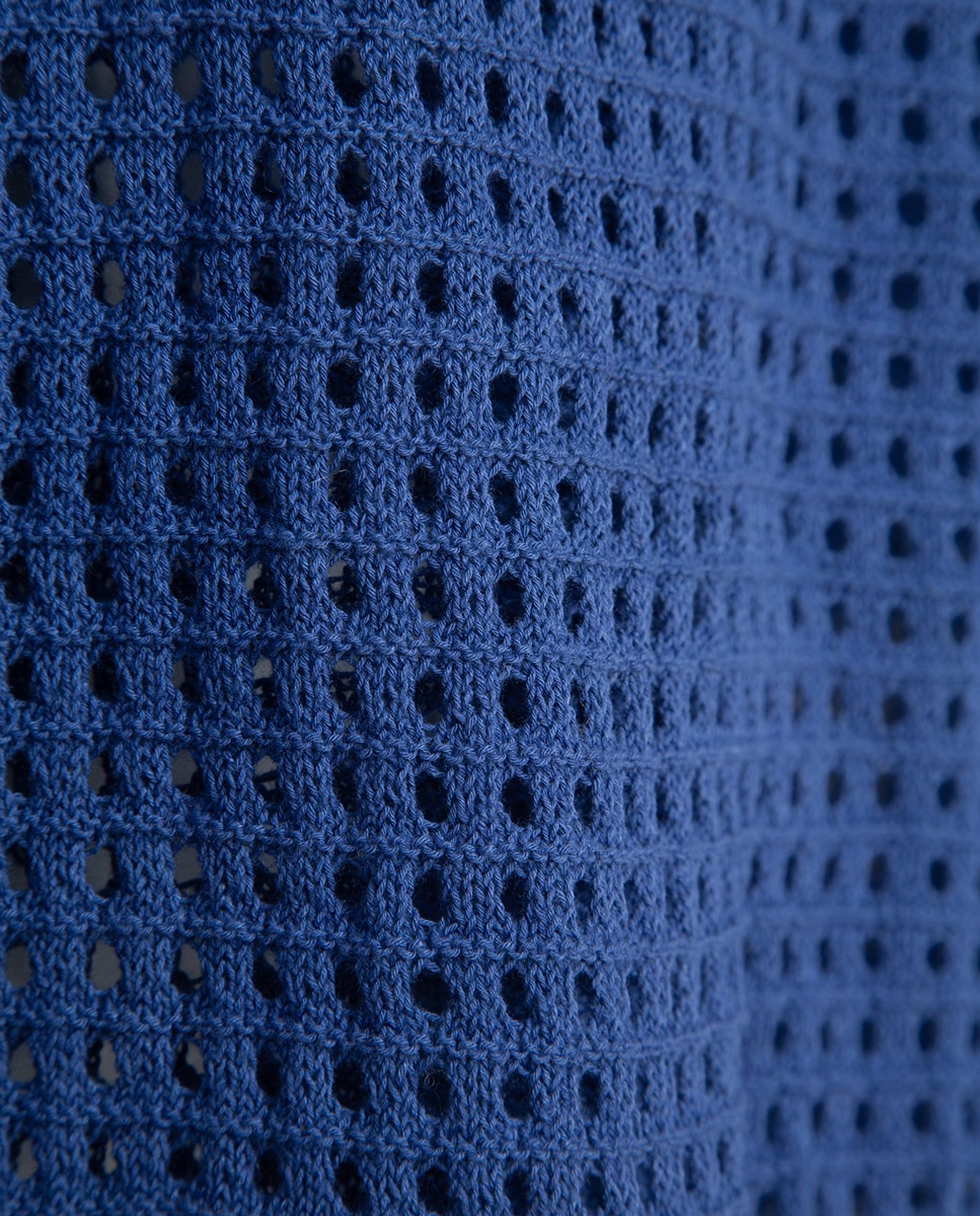 Camisola de Malha Tipo Polo Rendilhado Azul-5