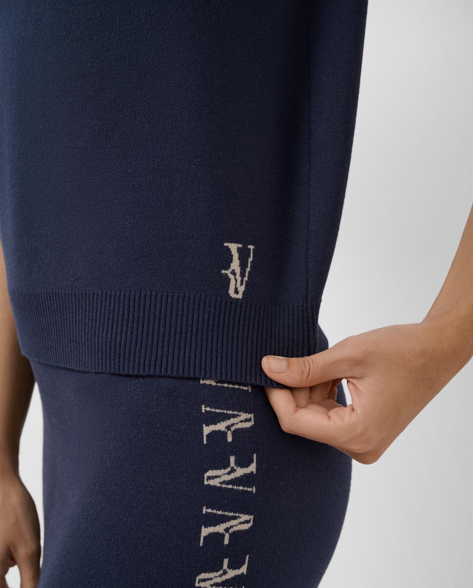 Camisola de Malha Jacquard com Manga Curta Azul-marinho-2