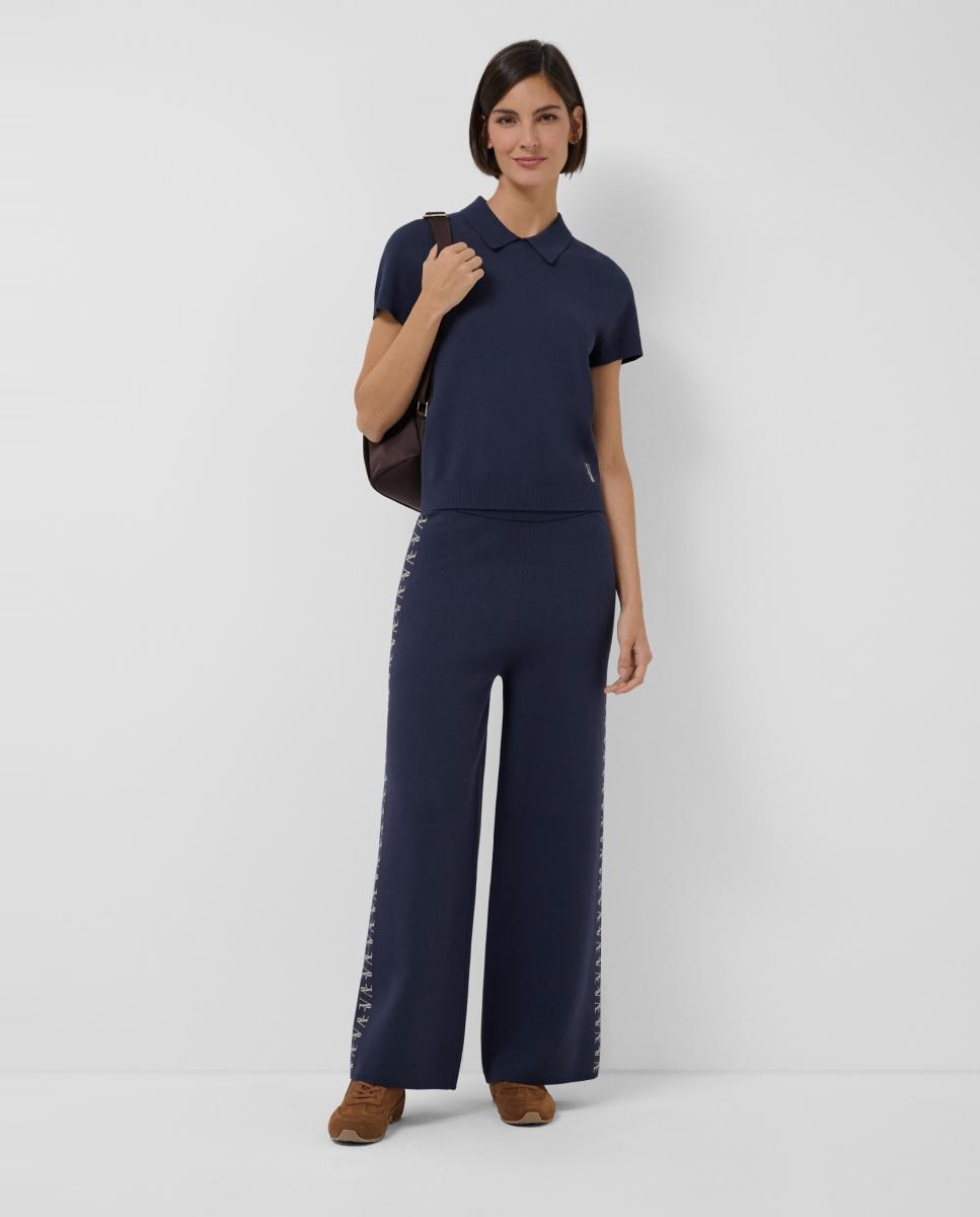 Camisola de Malha Jacquard com Manga Curta Azul-marinho-6