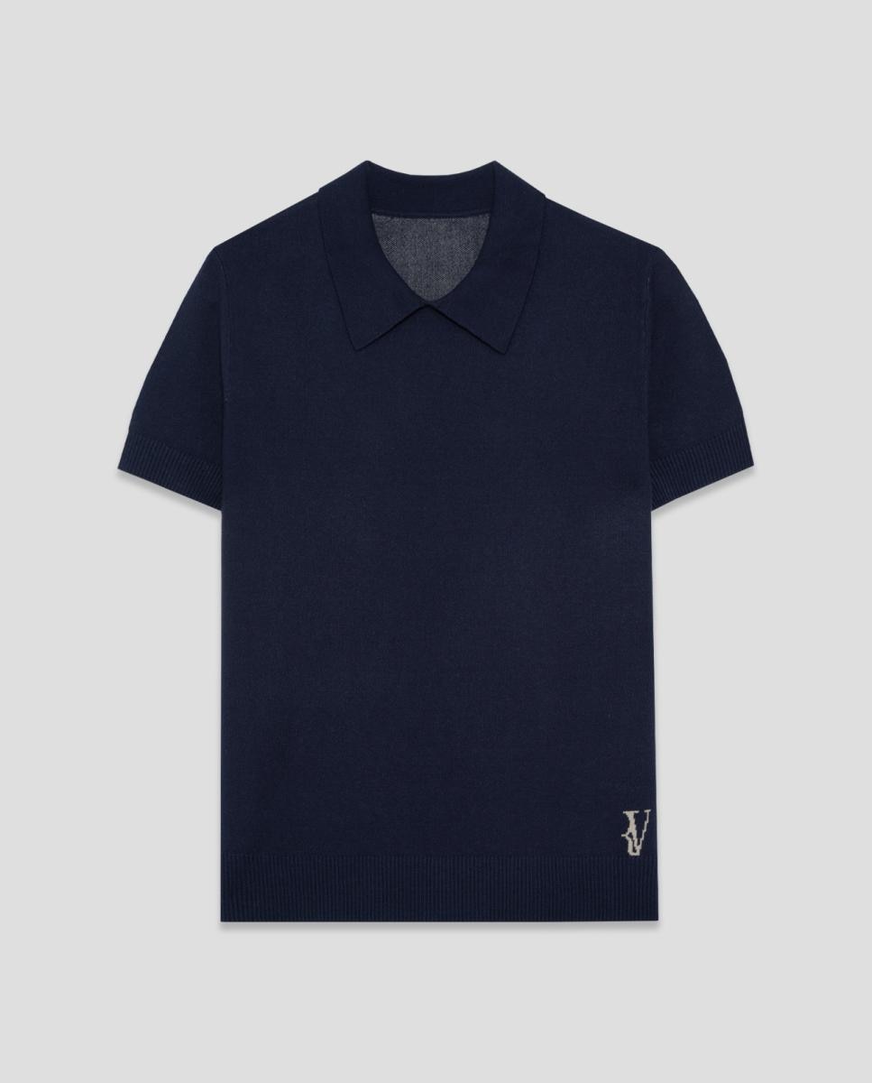 Camisola de Malha Jacquard com Manga Curta Azul-marinho-4