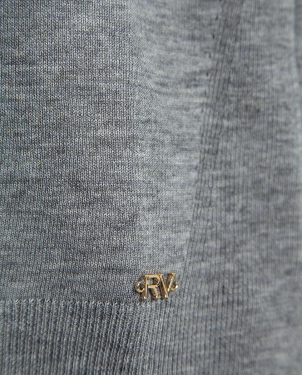 Camisola de Malha Fina com Decote em Bico Cinzento-5