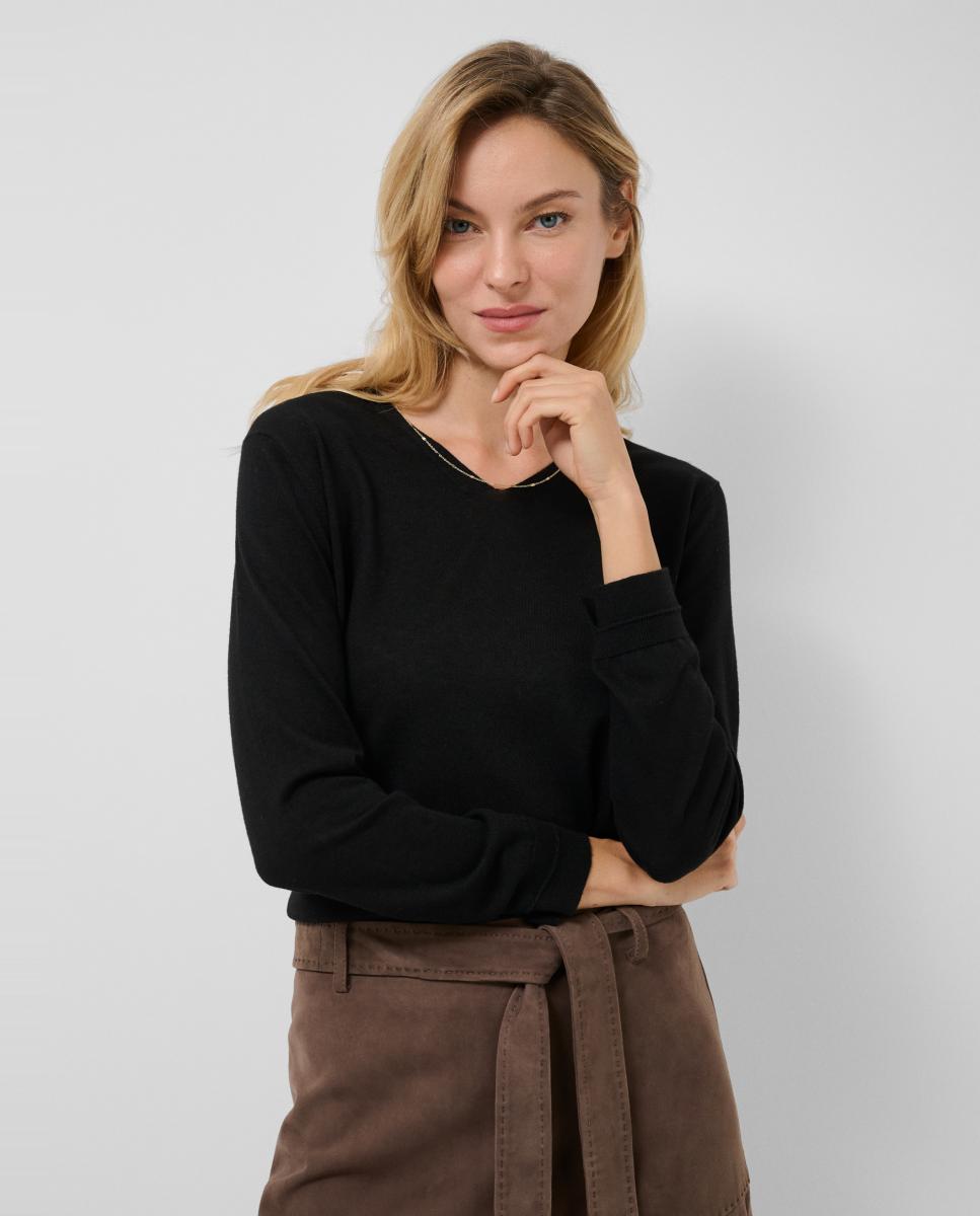 Jersey de mujer escote pico punto fino - Roberto Verino - Negro Negro-1