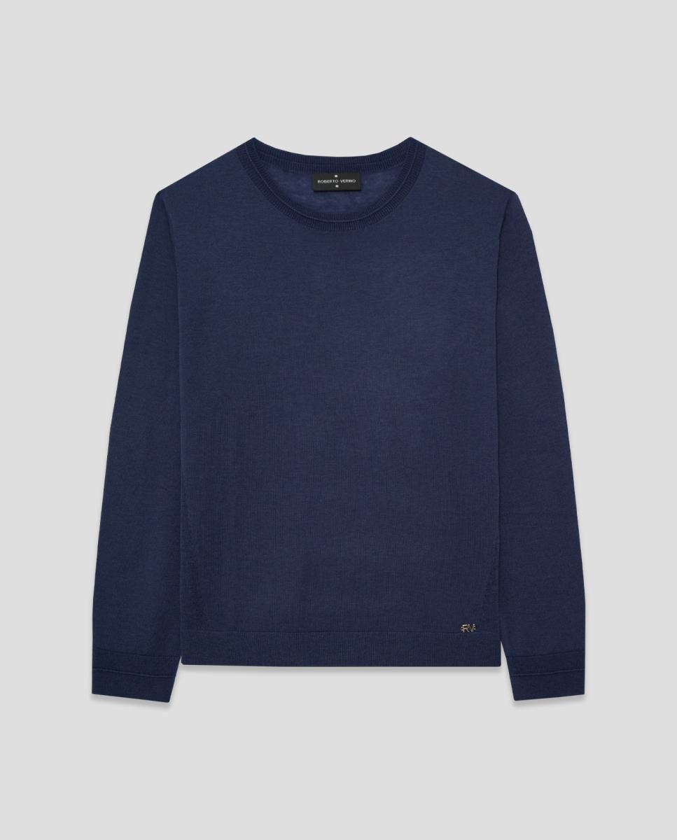 Jersey de mujer escote redondo punto fino - Roberto Verino - Azul Azul-4