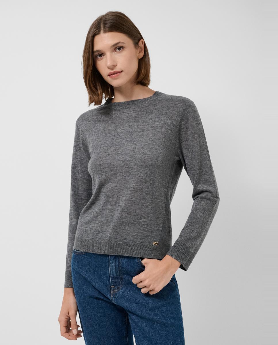 Jersey de mujer escote redondo punto fino - Roberto Verino - Gris oscuro Gris oscuro-1