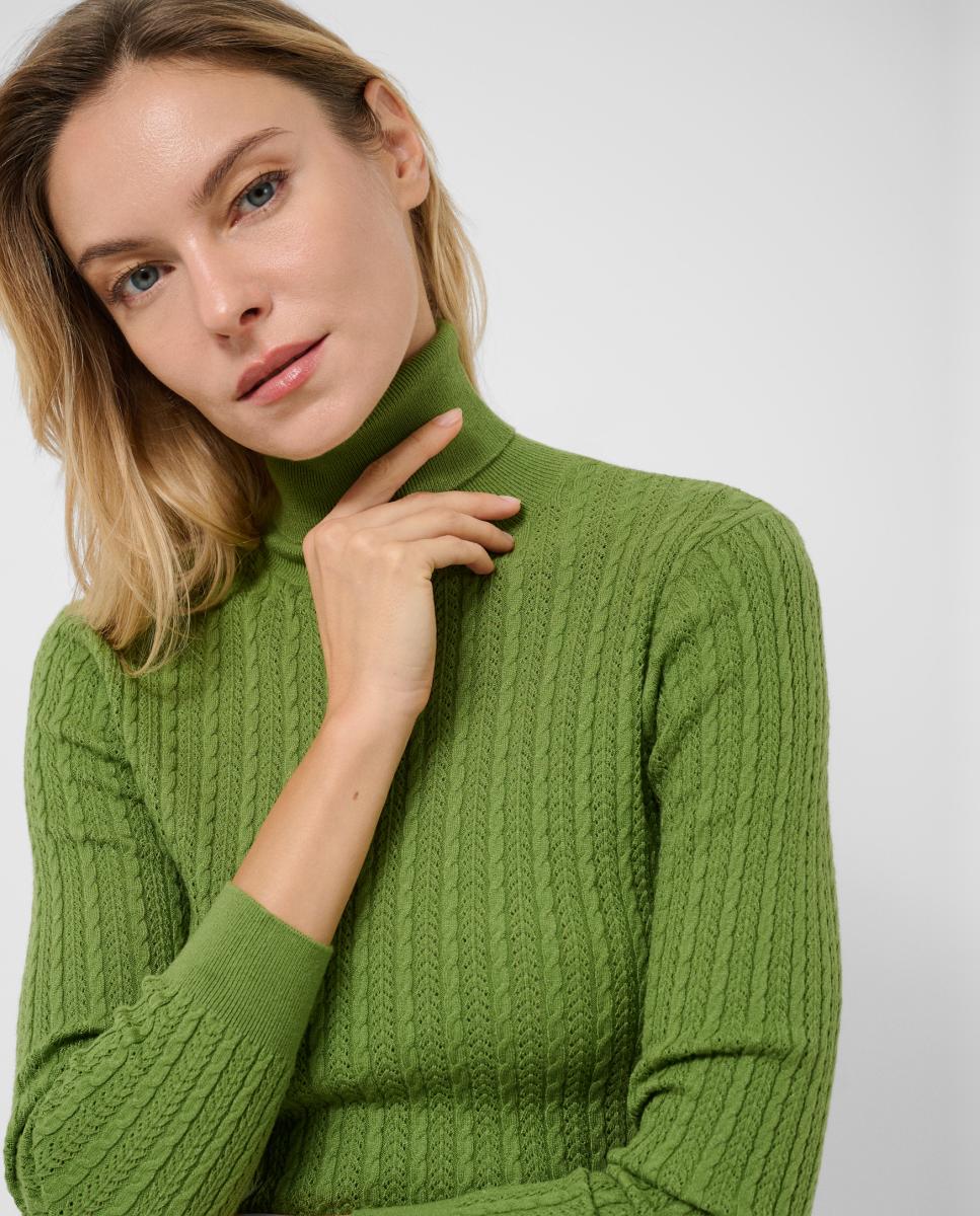 Jersey de mujer cuello subido ochos y espiga - Roberto Verino - Verde Verde-2