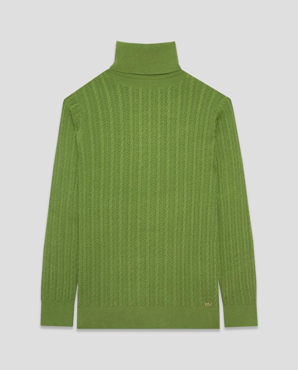 Jersey de mujer cuello subido ochos y espiga - Roberto Verino - Verde Verde-4