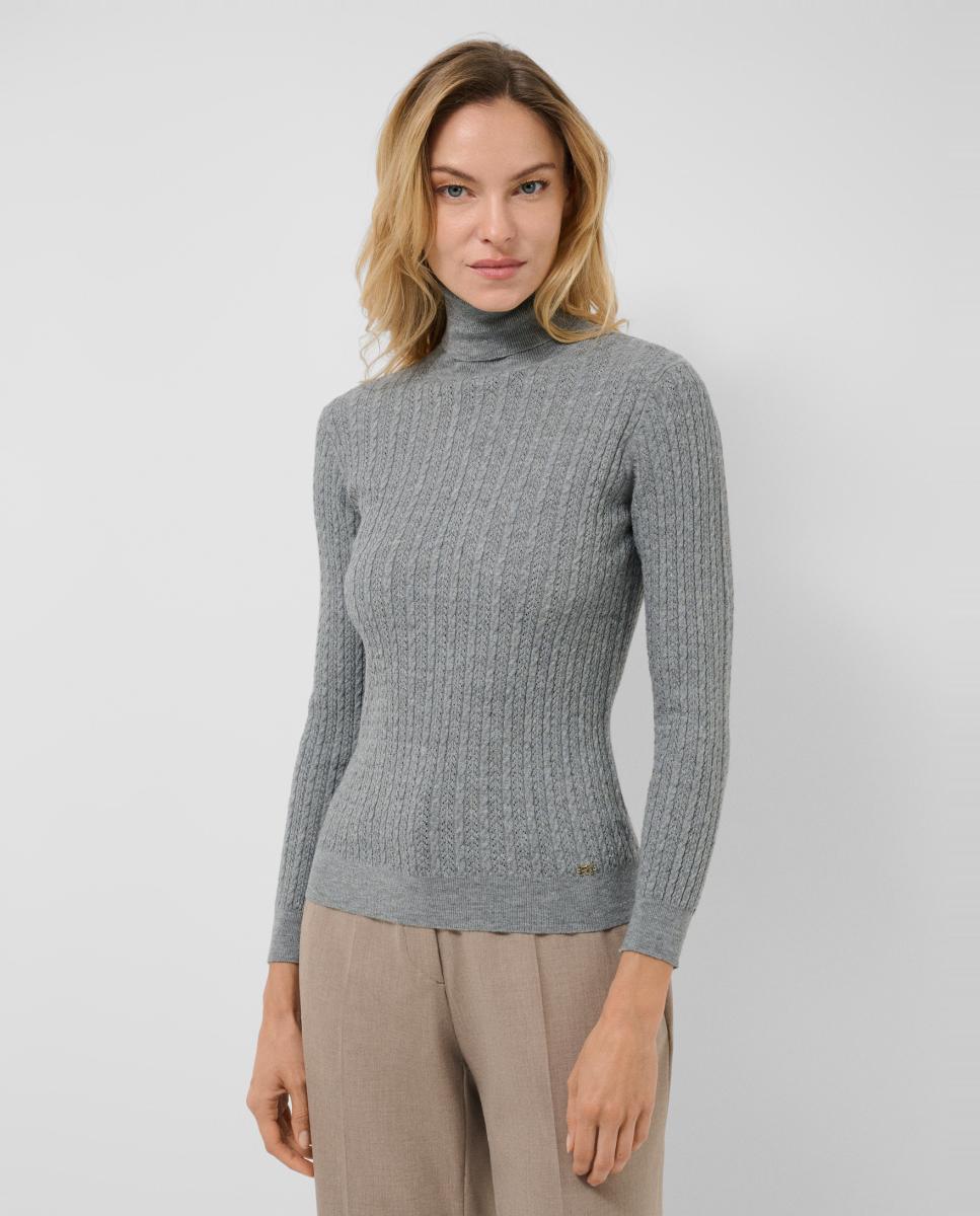 Jersey de mujer cuello subido ochos y espiga - Roberto Verino - Gris Gris-1