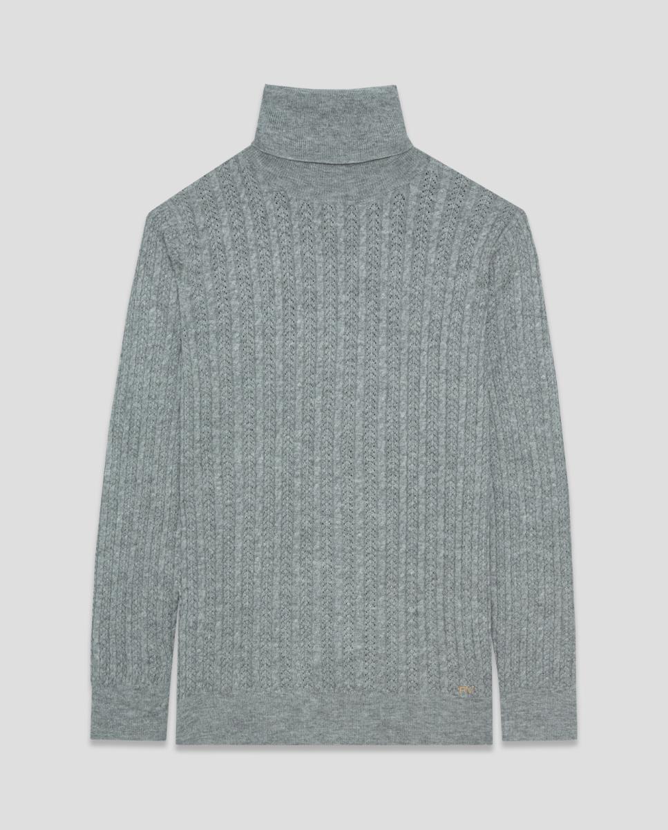 Jersey de mujer cuello subido ochos y espiga - Roberto Verino - Gris Gris-3