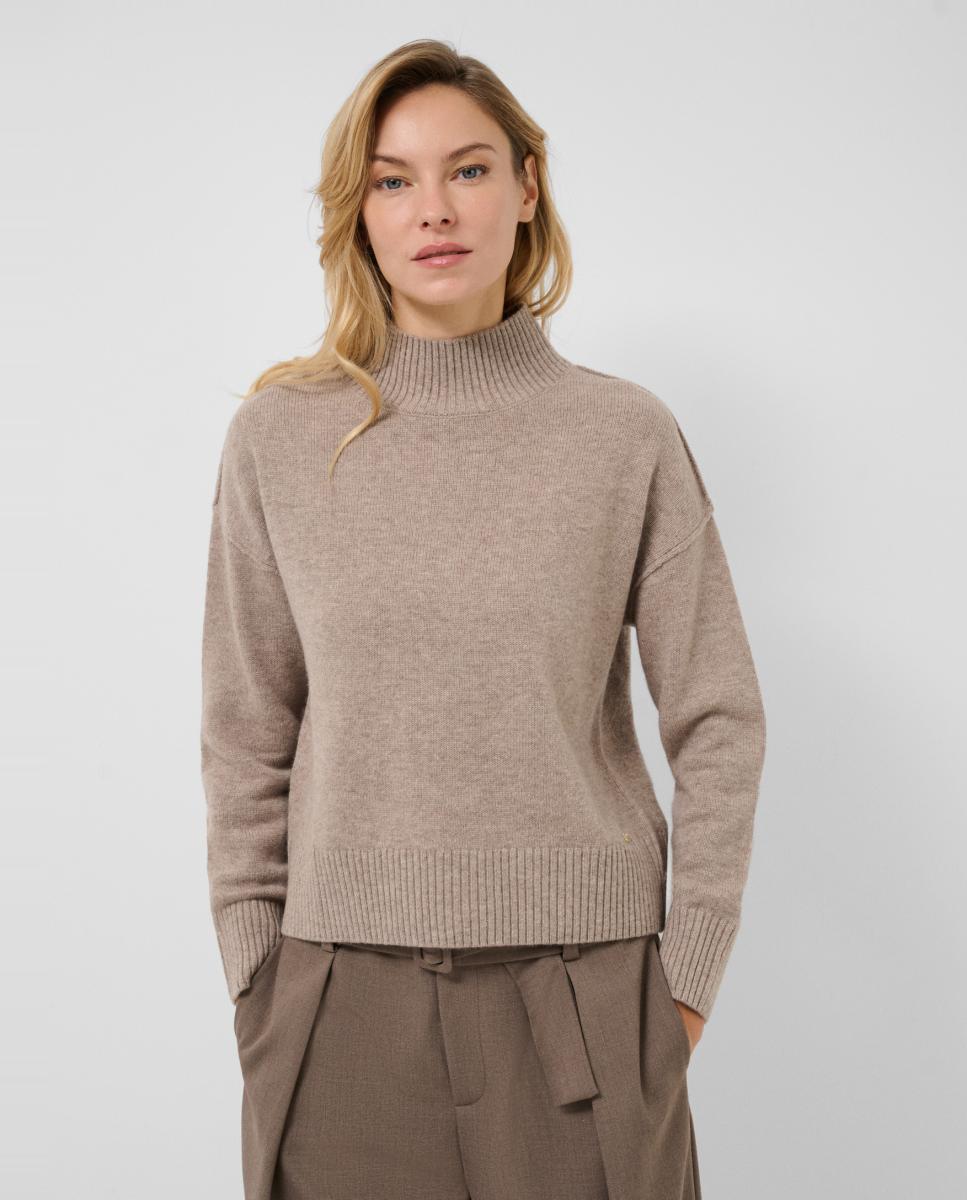 Jersey de mujer punto cuello subido oversize - Roberto Verino - Marrón claro Marrón claro-1