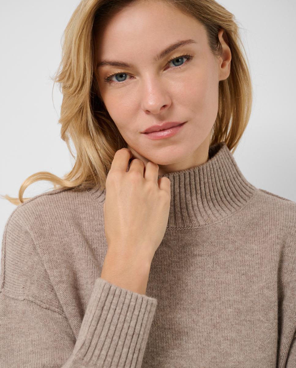 Jersey de mujer punto cuello subido oversize - Roberto Verino - Marrón claro Marrón claro-2