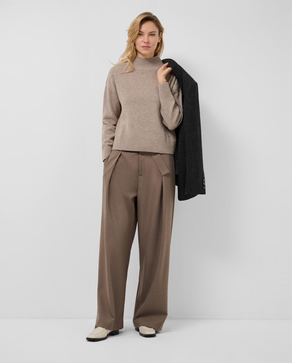 Jersey de mujer punto cuello subido oversize - Roberto Verino - Marrón claro Marrón claro-6