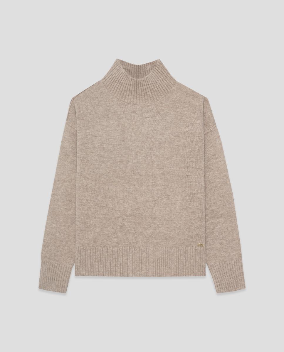 Jersey de mujer punto cuello subido oversize - Roberto Verino - Marrón claro Marrón claro-4