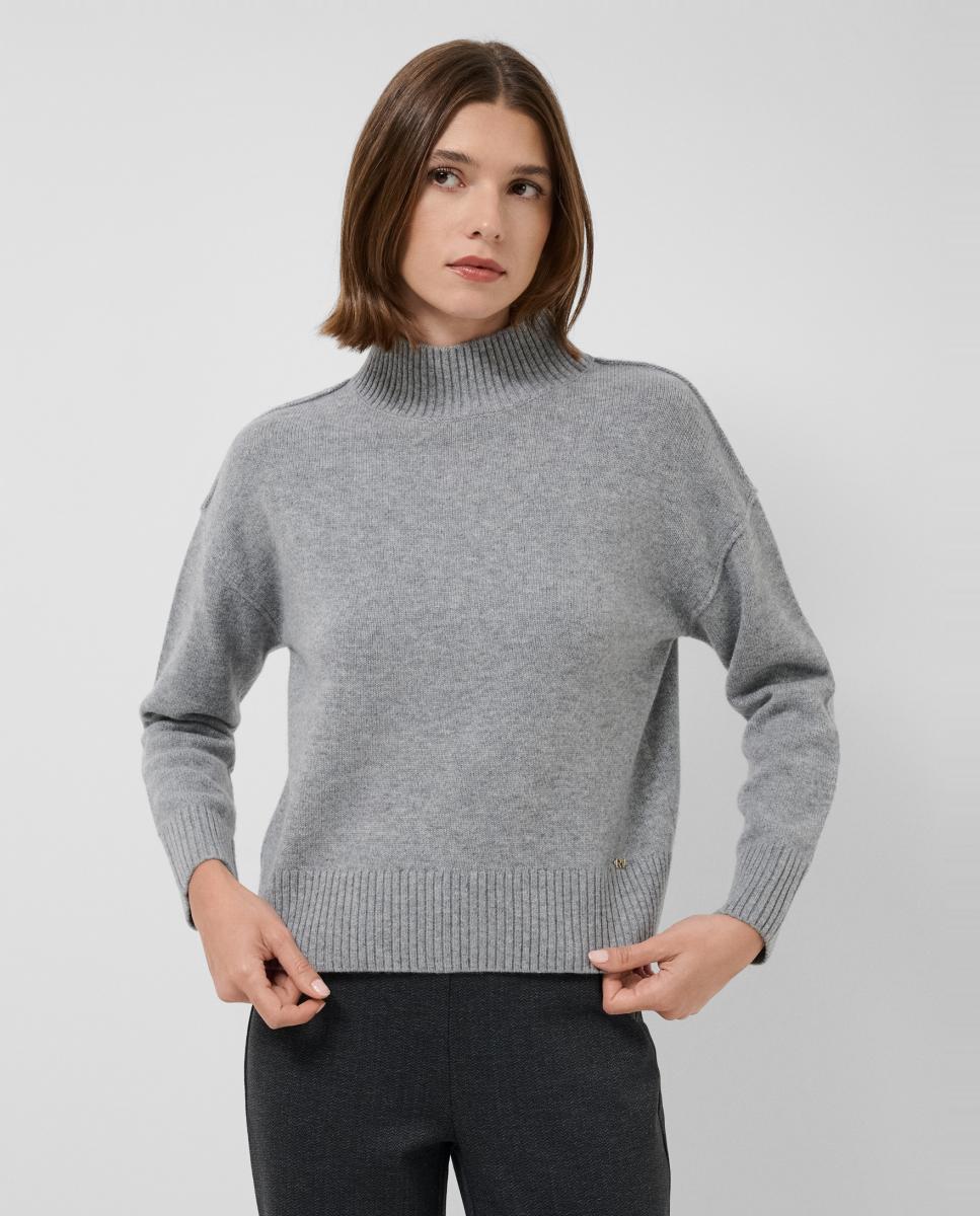 Jersey de mujer punto cuello subido oversize - Roberto Verino - Gris Gris-1