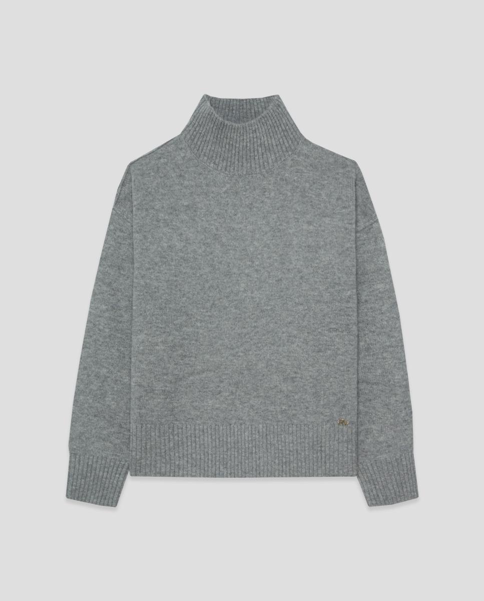 Jersey de mujer punto cuello subido oversize - Roberto Verino - Gris Gris-4