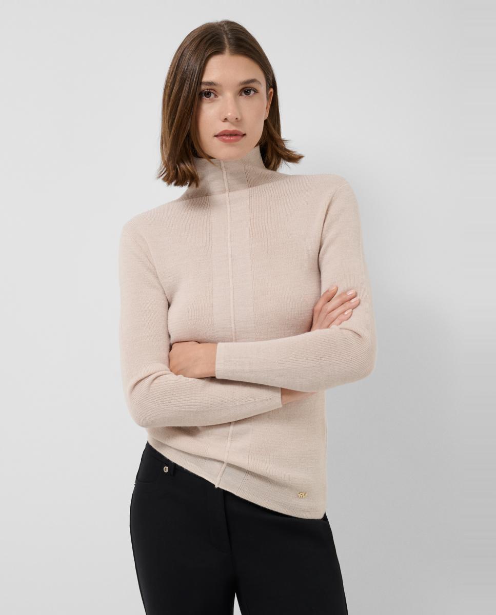 Jersey de mujer cuello chimenea entallado punto fino - Roberto Verino - Blanco hielo Blanco hielo-1