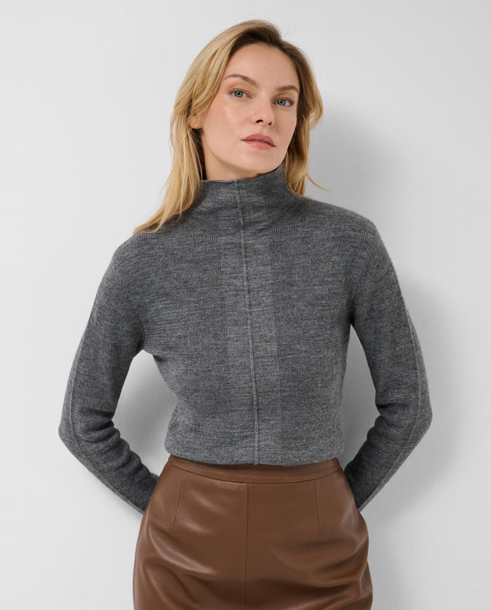 Jersey de mujer cuello chimenea entallado punto fino - Roberto Verino - Gris oscuro Gris oscuro-1